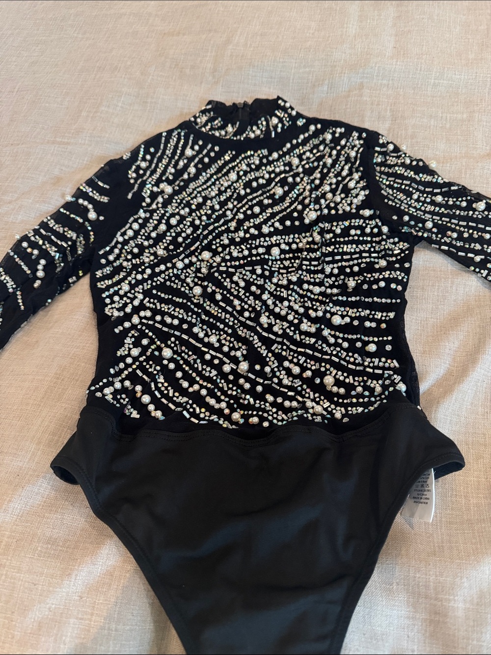 Banjul Black Long-Sleeve Jeweled Bodysuit